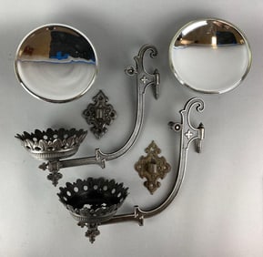 Group of 2 Antique Cast Iron Oil Lamp Wall Sconces