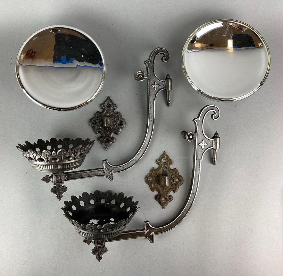 Group of 2 Antique Cast Iron Oil Lamp Wall Sconces (1 of 2)