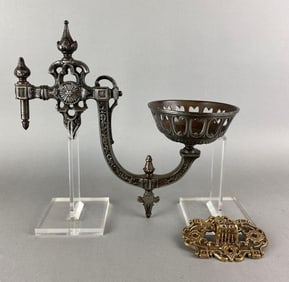 Antique Cast Iron Oil Lamp Wall Sconce