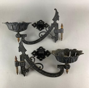 Group of 2 Antique Cast Iron Oil Lamp Wall Sconces