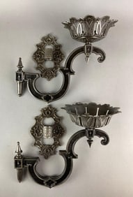 Group of 2 Antique Cast Iron Oil Lamp Wall Sconces