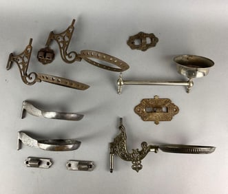 Group of 6 Antique Cast Iron Oil Lamp Wall Sconces