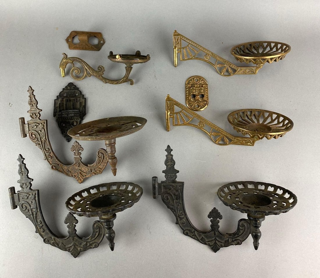 Group of 3 Antique Cast Iron Oil Lamp Wall Sconces (1 of 3)