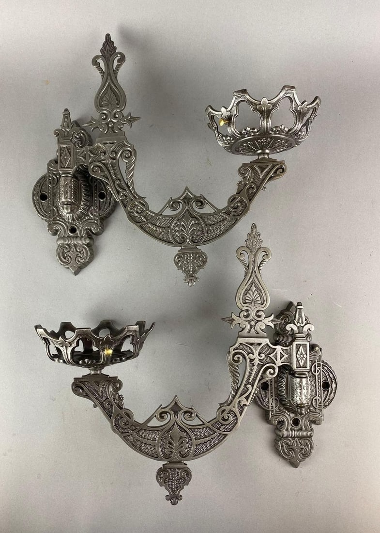 Group of 2 Ornate Antique Cast Iron Oil Lamp Wall Sconce (1 of 2)