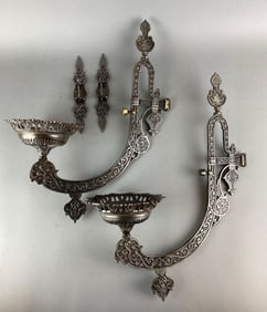 Group of 2 Antique Cast Iron Oil Lamp Wall Sconce