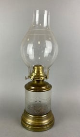 Antique Victorian Etched Glass Oil Lamp