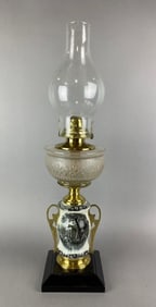 Antique Victorian Scenery Motif Oil Lamp