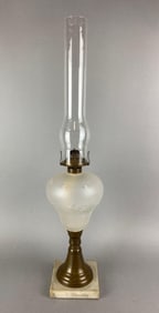 Antique Victorian Etched Oil Lamp
