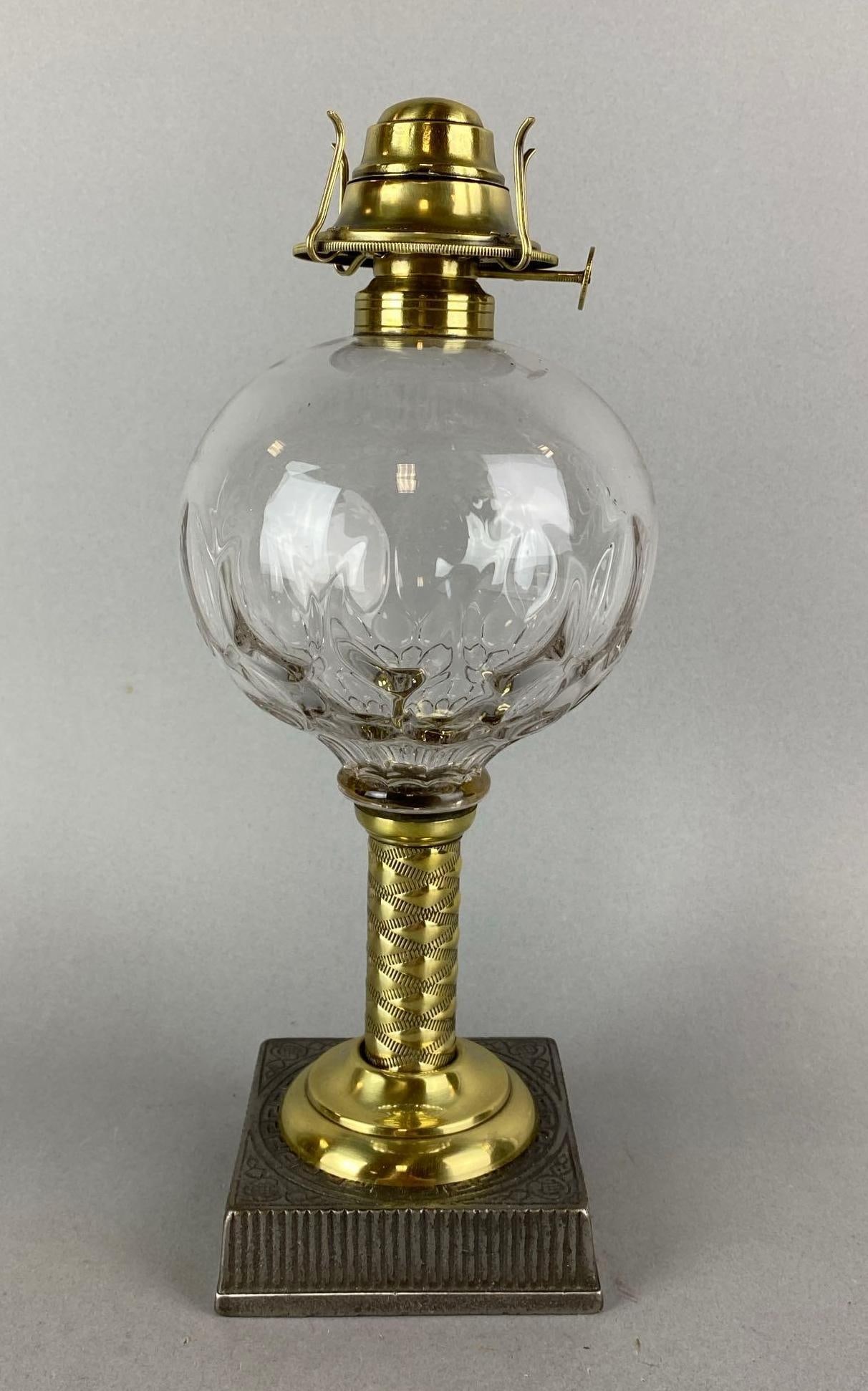 Antique Victorian Oil Lamp: Wear consistent with age. Measures 12 x 5 x 5 inches.