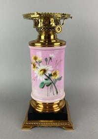 Antique Victorian Hand Painted Floral Motif Oil Lamp