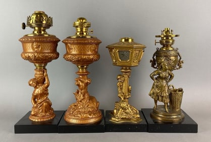 Group of 4 Antique Victorian Figural Oil Lamps