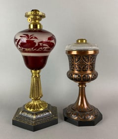 Group of 2 Antique Victorian Ornate Oil Lamps