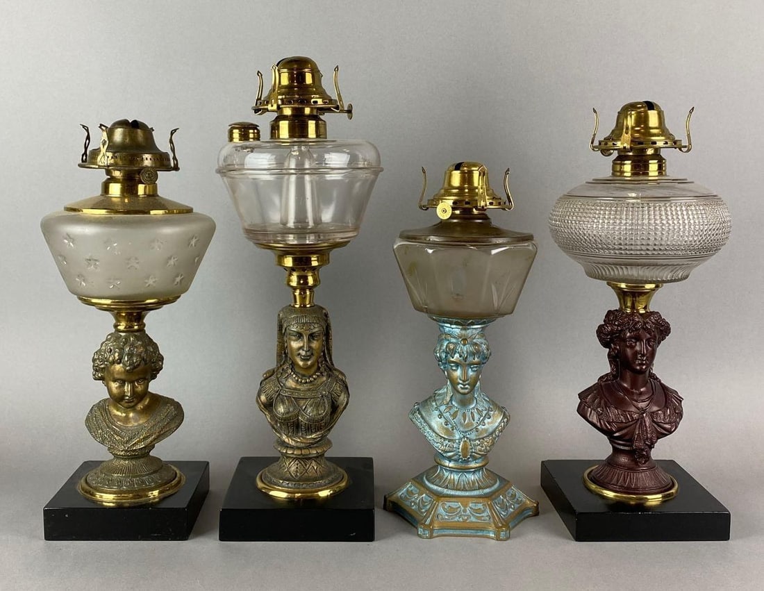 Group of 4 Antique Victorian Figural Oil Lamps (1 of 3)