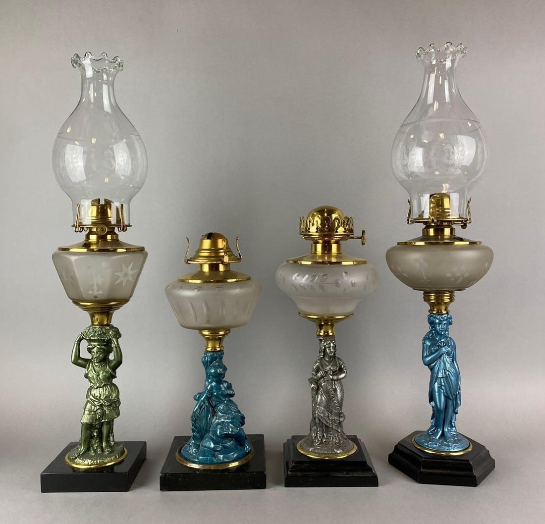 Group of 4 Antique Victorian Figural Oil Lamps (1 of 6)