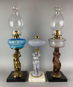 Group of 3 Antique Victorian Figural Oil Lamps