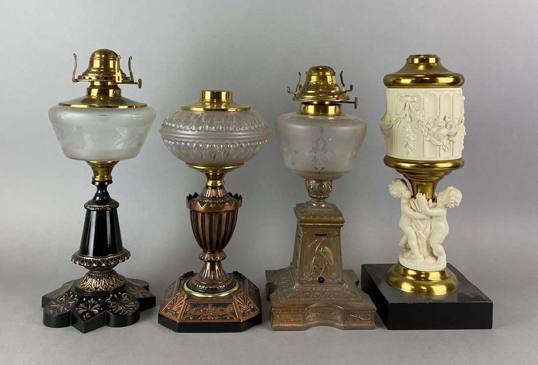 Group of 4 Antique Victorian Ornate Oil Lamps (1 of 3)
