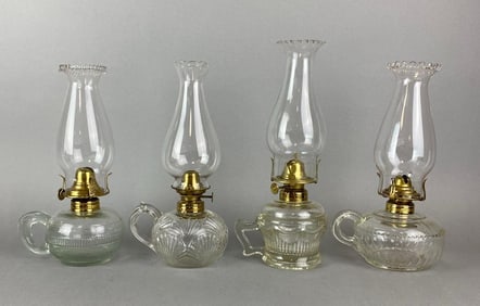 Group of 4 Antique Victorian Finger Lamps