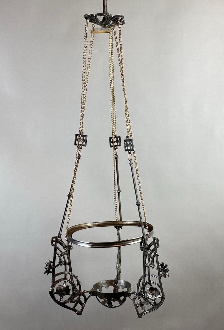 Antique Victorian Hanging Oil Lamp Cast Iron Fixture (1 of 4)