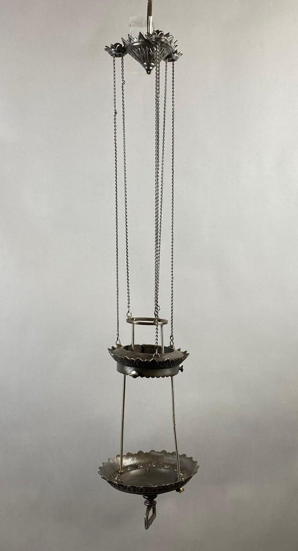Antique Victorian Adjustable Hanging Oil Lamp Cast Iron Fixture (1 of 3)