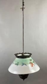 Antique Victorian Adjustable Hanging Hand Painted Floral Motif Oil Lamp Fixture