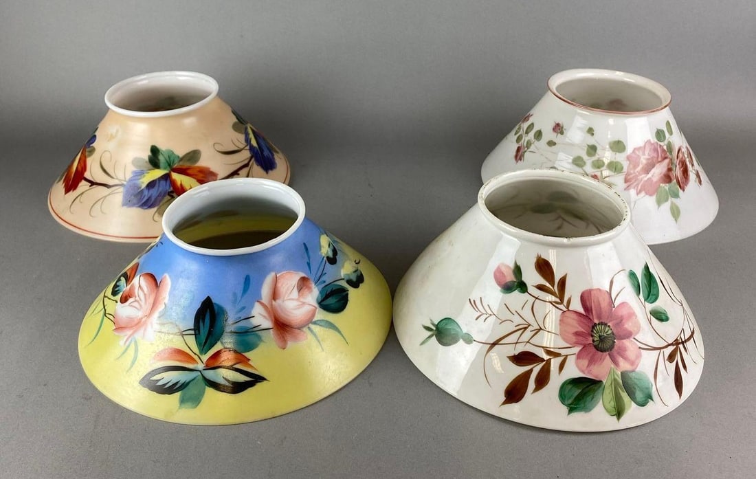 Group of 4 Antique Victorian Hand Painted Floral Motif Lamp Shade (1 of 3)