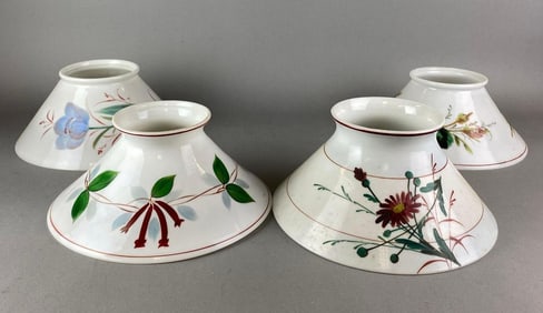 Group of 4 Antique Victorian Hand Painted Floral Morif Lamp Shades