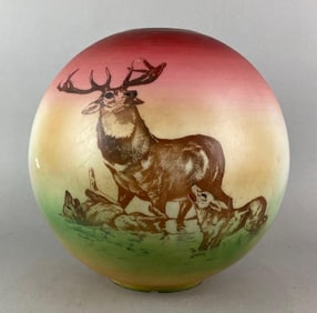 Antique Victorian Elk and Wolf Globe Lamp Shade