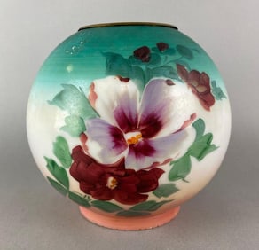 Antique Victorian Hand Painted Floral Motif Globe Lamp Shade