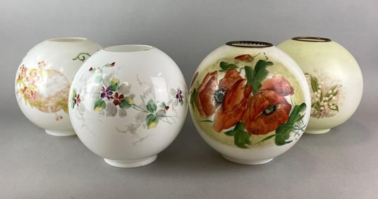 Group of 4 Antique Victorian Floral Motif Globe Lamp Shades