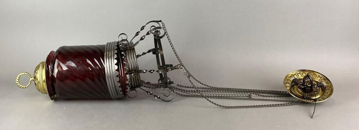 Antique Ruby Swirl Adjustable Oil Lamp Fixture