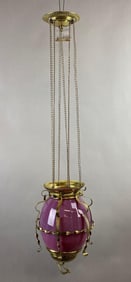 Electrified Antique Opaque Cranberry Adjustable Oil Lamp Fixture