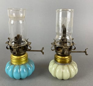 Group of 2 Antique Mini Oil Lamps
