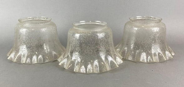 Group of 3 Antique Frosted Floral Motif Lamp Shades