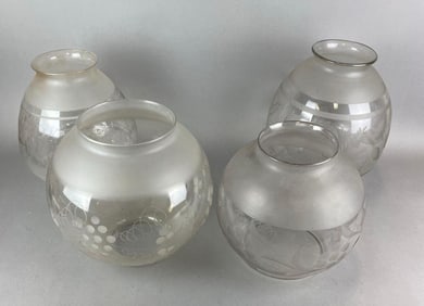 Group of 4 Etched Floral Motif Globe Lamp Shades