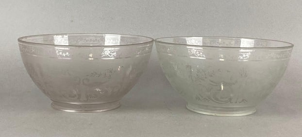 Group of 2 Antique Etched Lamp Shades