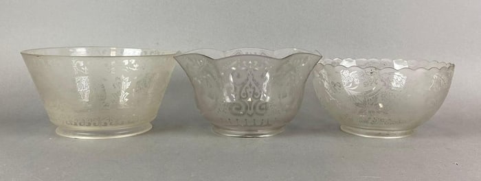 Group of 3 Assorted Antique Etched Lamp Shade