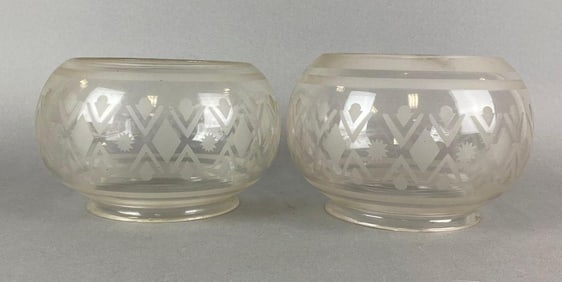 Group of 2 Antique Etched Lamp Shades