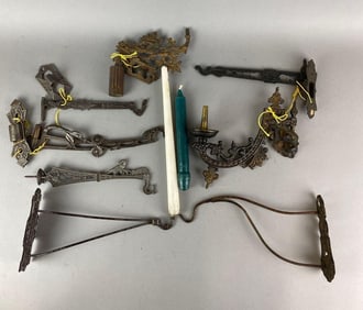Group of 7 Antique Cast Iron Hooks and More