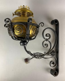 Electrified Antique Brass Oil Lamp Wall Sconce