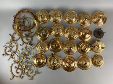 Group of Antique Brass Oil Lamp Parts and more