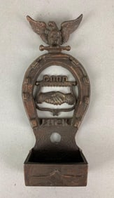 Antique Cast Iron Good Luck Match Safe