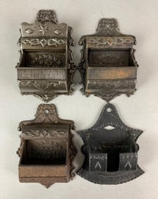 Group of 4 Antique C Parker Cast Iron Match Safes