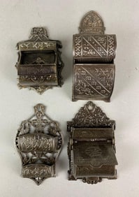 Group of 4 Antique Ornate Cast Iron Match Safes