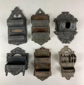 Group of 6 Antique Cast Iron Match Safes
