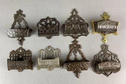 Group of 8 Antique Cast Iron Match Safes