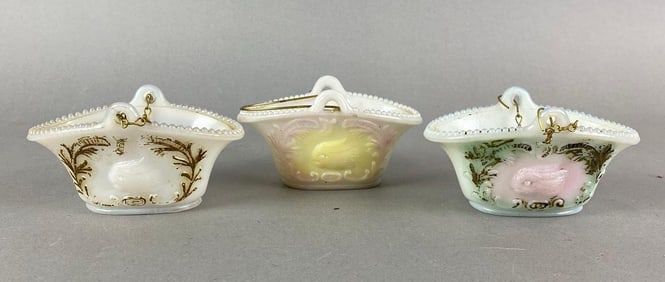 Group of 3 Antique White Glass Match Holder