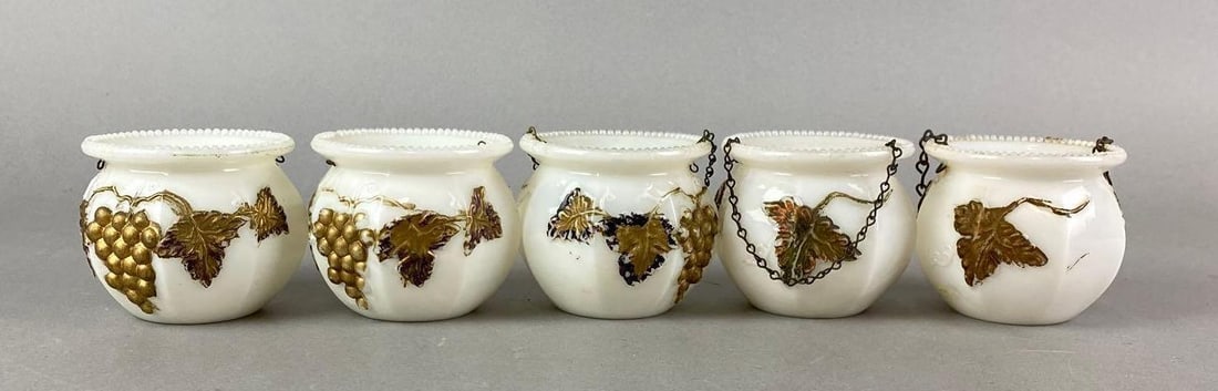 Group of 5 Antique White Glass Grapevine  Match Holder (1 of 2)