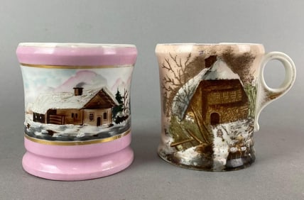 Group of 2 Hand Painted Scenery Shaving Mugs