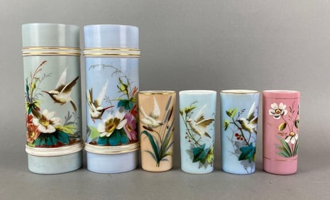 Group of 5 Smith Brothers Mt Washington Hand Painted Floral Bird Motif Vases and More