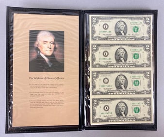 2003 World Reserve Bankers Vault Portfolio with a sheet of 4 uncut $2 Dollar Bills
